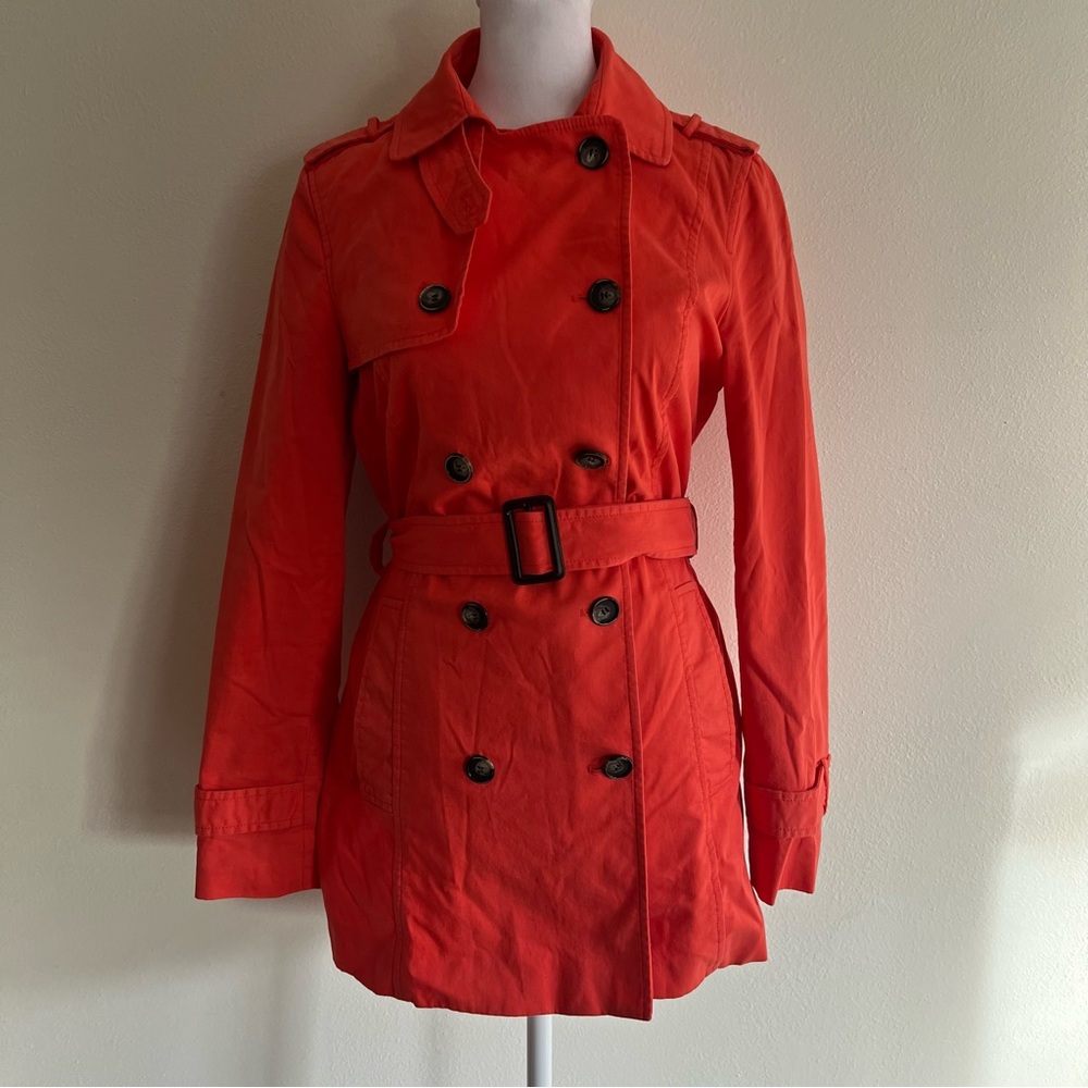 Zara Basic Coral Orange Double-Breasted Trench Co… - image 3
